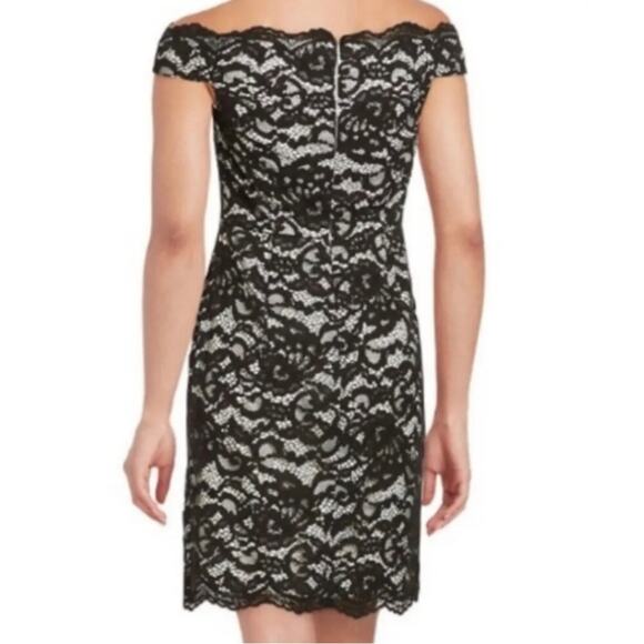 Aidan Mattox Black Lace Off Shoulder Sheath Special Occasion Dress Size 4 - Picture 3 of 10